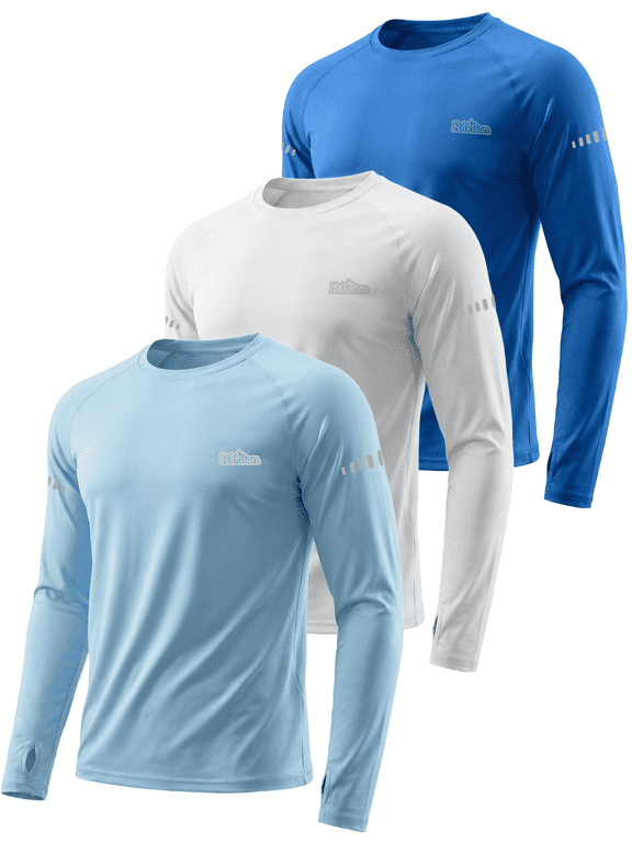 3 Pack Mens UPF 50+ Sun Protection Shirts Long Sleeve SPF Quick Dry Fishing Swim Rash Guard Athletic Workout Tops