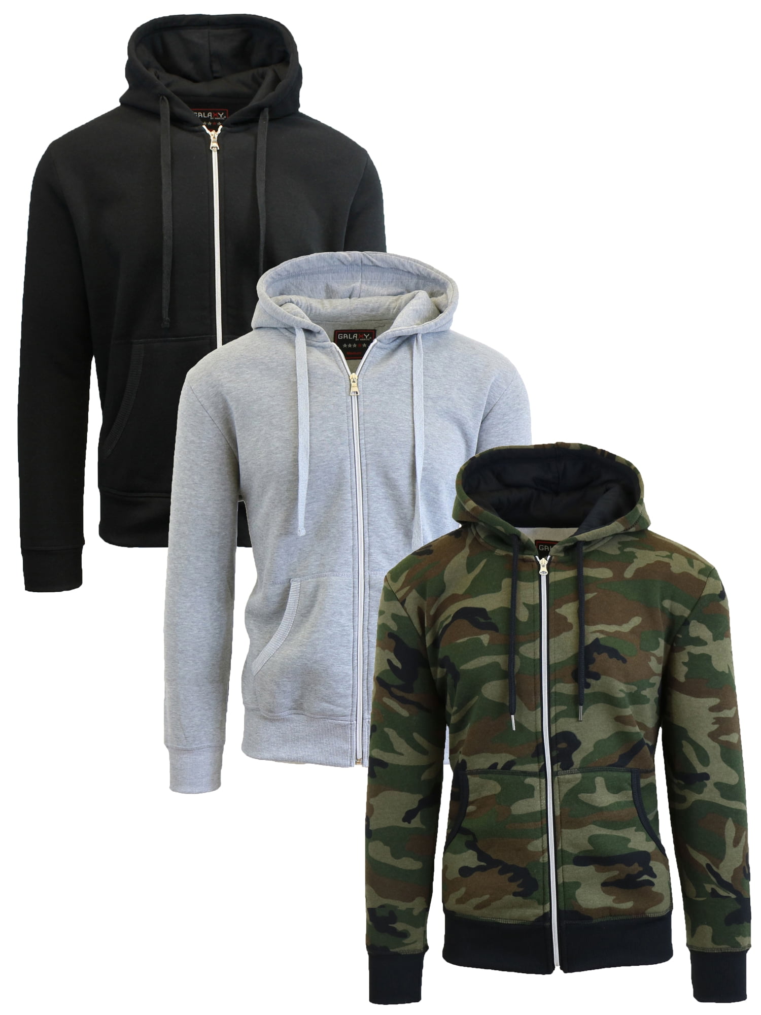 3Pack Mens ZipUp Fleece Lined Hoodie (3Pack)