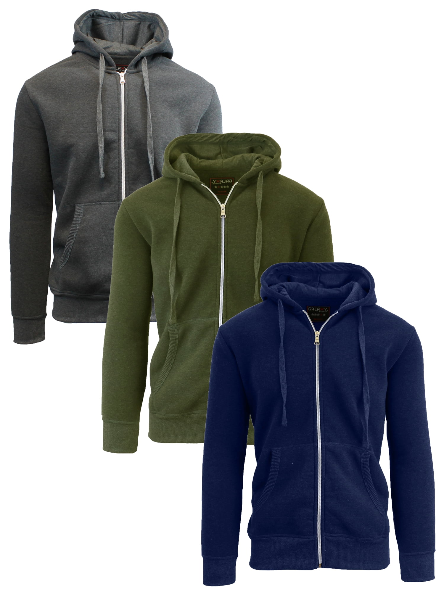 3Pack Mens ZipUp Fleece Lined Hoodie (3Pack)