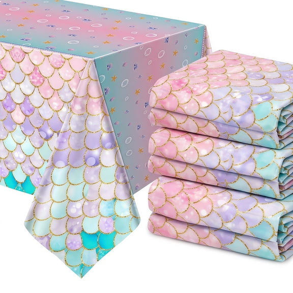3 Pack Mermaid Tablecloth, 54 x 108 Inch Disposable Plastic Table Cover for Under The Sea Birthday Party, Ocean Theme Party, Baby Shower and Summer Decorations