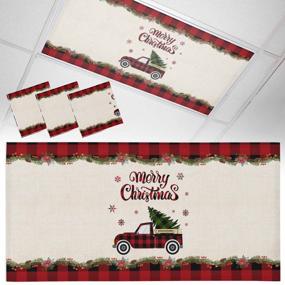 3 Pack Merry Christmas Fluorescent Light Covers for Ceiling Lights Buffalo Check Plaid Truck Tree Xmas Snowflake Magnetic Ceiling Light Covers Overhead Light Filters for Office Classroom Home