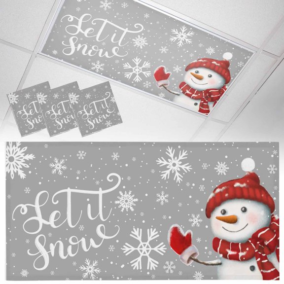 3 Pack Merry Christmas Fluorescent Light Covers for Ceiling Lights Snowman Red Scarf And Hat Snowflake Magnetic Ceiling Light Covers Overhead Light Filters for Office Classroom Home