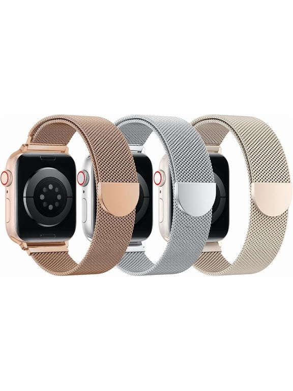 3 Pack Mesh Loop Compatible with Apple Watch Bands for Women Men 40mm 41mm 38mm 42mm 44mm 45mm 49mm 46mm Series 11 10 9 8 7 6 5 4 Ultra3 SE3 2, Stainless Steel Metal Magnetic Strap for iWatch