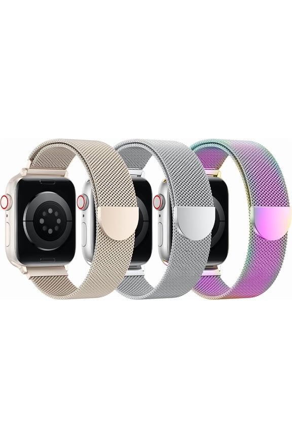 3 Pack Mesh Loop Compatible with Apple Watch Bands for Women Men 40mm 41mm 38mm 42mm 44mm 45mm 49mm 46mm Series 11 10 9 8 7 6 5 4 Ultra3 SE3 2, Stainless Steel Metal Magnetic Strap for iWatch