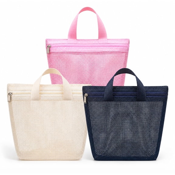 3 Pack Mesh Shower Caddy Bags, Hanging Toiletry Organizers with Zipper Pockets for Travel, Gym, Dorm and Camping, TIKA