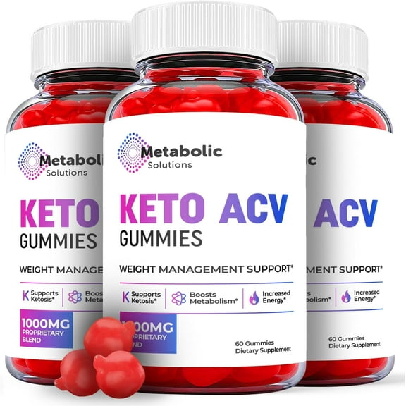 (3 Pack) Metabolic Solutions Keto ACV Gummies - Apple Cider Vinegar Supplement for Weight Loss - Energy & Focus Boosting Dietary Supplements for Weight Management & Metabolism - Fat Burn - 180 Gummies