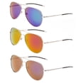 thumbnail image 1 of 3 Pack Metal Big Rim Aviator Sunglasses for Men for Women, Flash Mirror Lens UV400, Slim Rubber Tips,Orange, Green & Purple, 1 of 1
