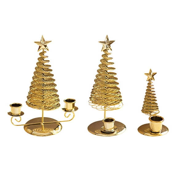 3 Pack Metal Christmas Candleholder Pine Tree Shape Candelabra Seasonal Centerpieces Decors For Dining Room Fireplaces