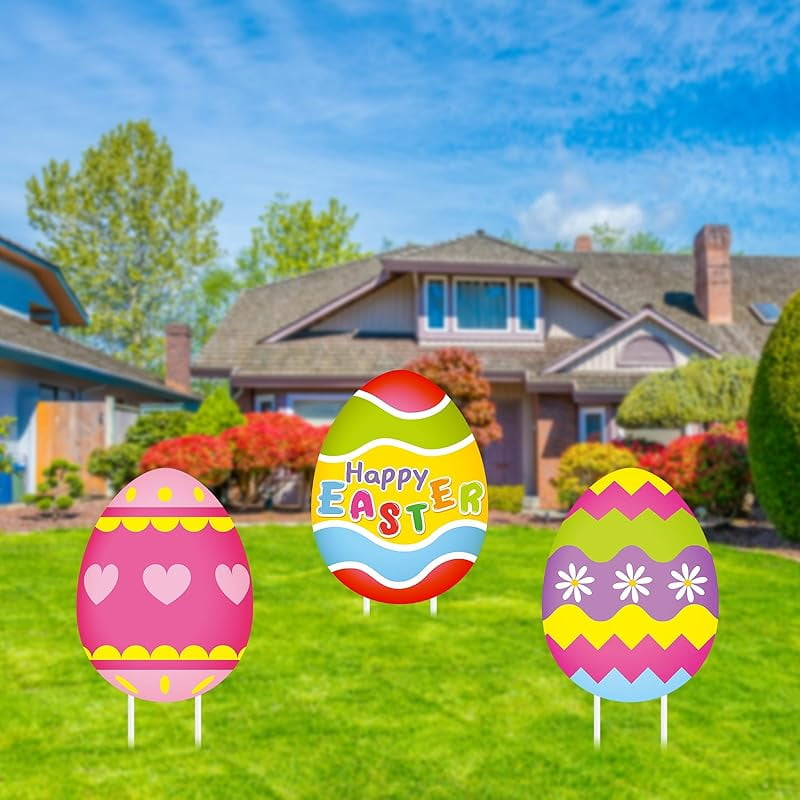 3 Pack Metal Easter Yard Signs Decor Outdoor Metal Spring Easter Yard ...