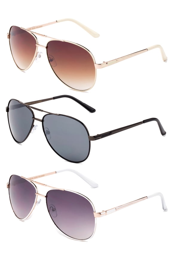 3 Pack Metal Frame Aviator Sunglasses for Men for Women, Gunmetal, Cream & White