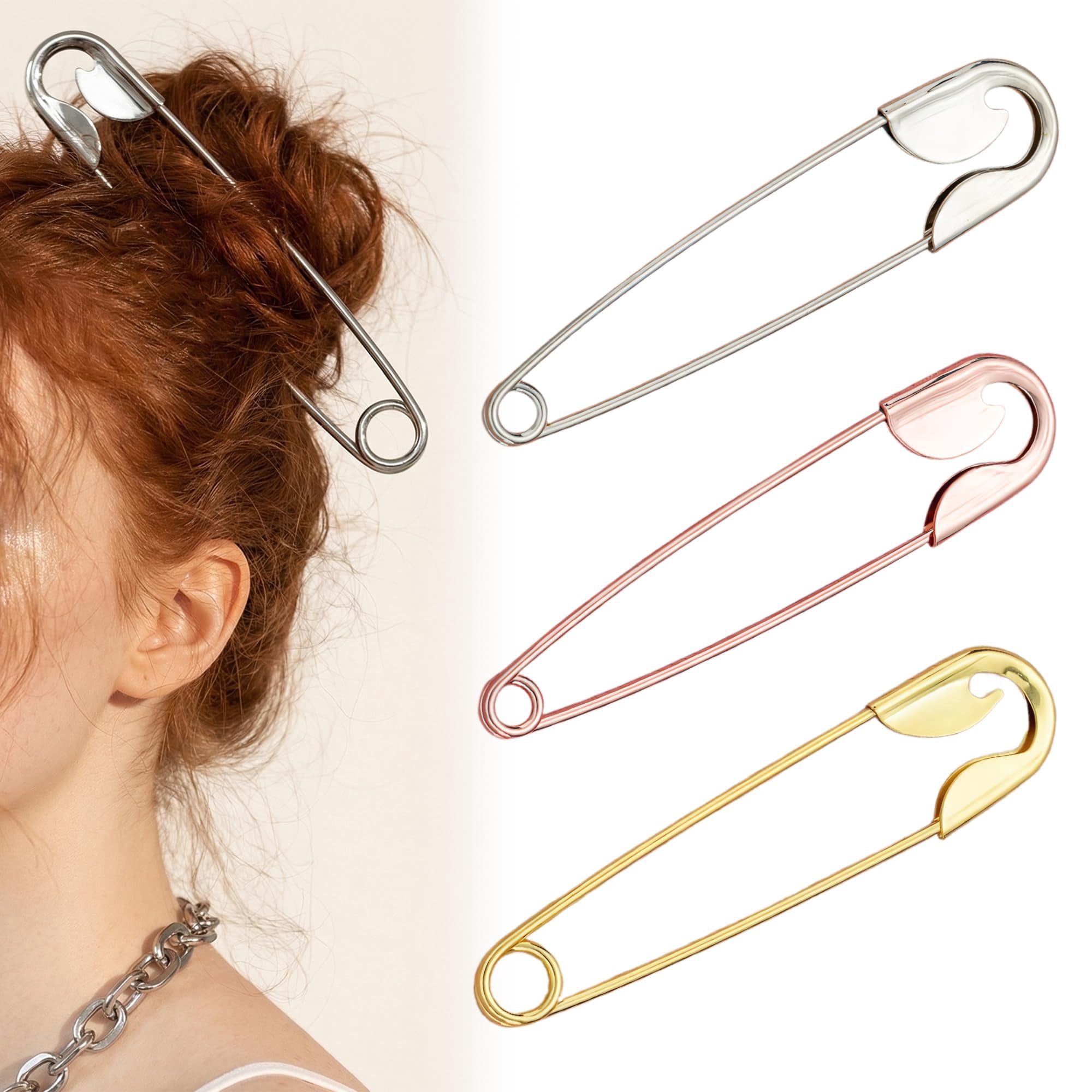 3 Pack Metal French Hair Pin for Women, Safety Pin Hair Clip for Styling, Personality & Durable Hair Pins for Buns, Updos, Twist, Professional Hair Styling Accessories