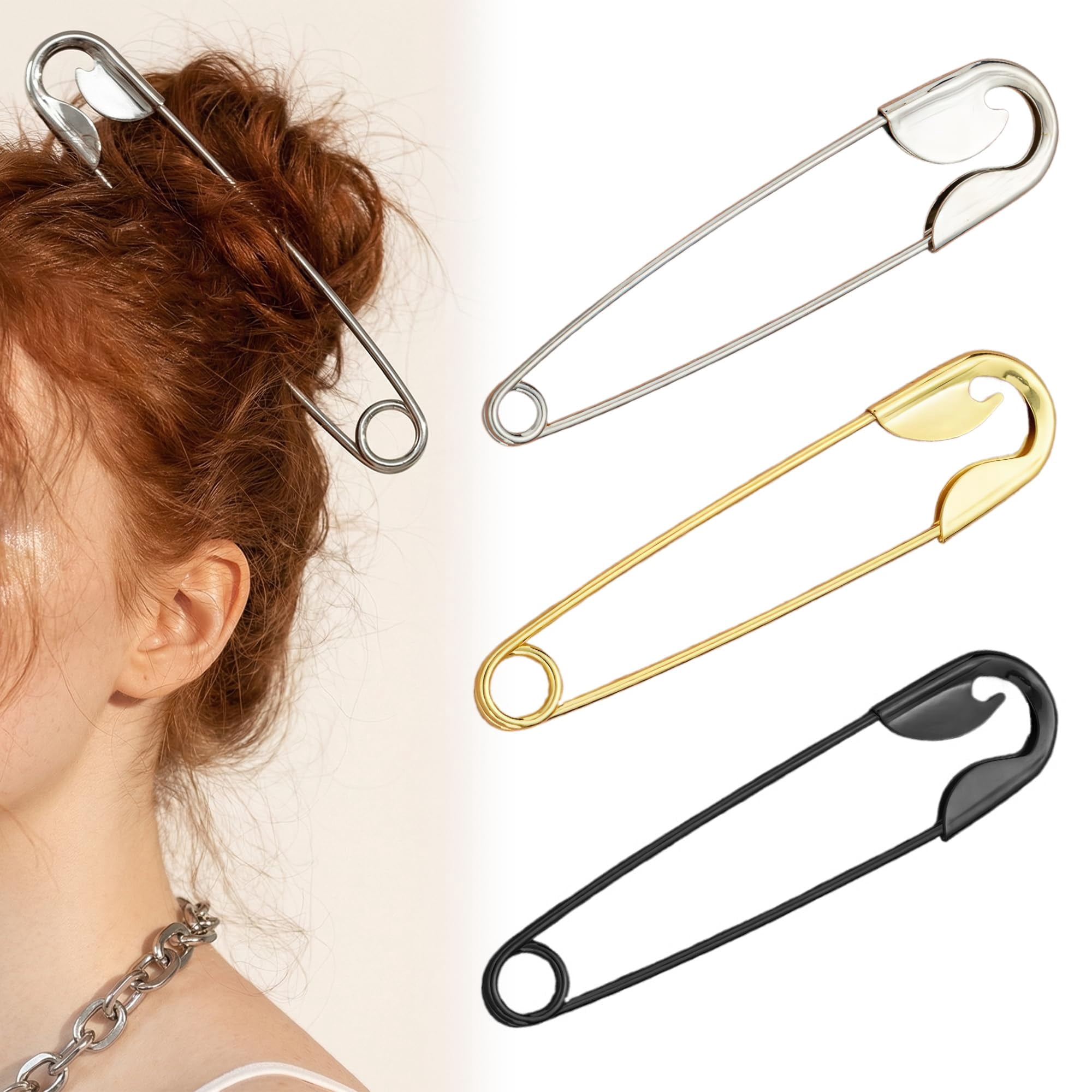 3 Pack Metal French Hair Pin for Women, Safety Pin Hair Clip for Styling, Personality & Durable Hair Pins for Buns, Updos, Twist, Professional Hair Styling Accessories