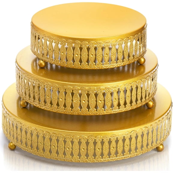 3 Pack Metal Gold Cake Stand, 8"/10"/12" Round Cake Stands Set, Dessert Cupcake Display Stand Plate, Metal Display Risers for Pastry, Wedding, Birthday, Party, Anniversary, Table Decor, Events