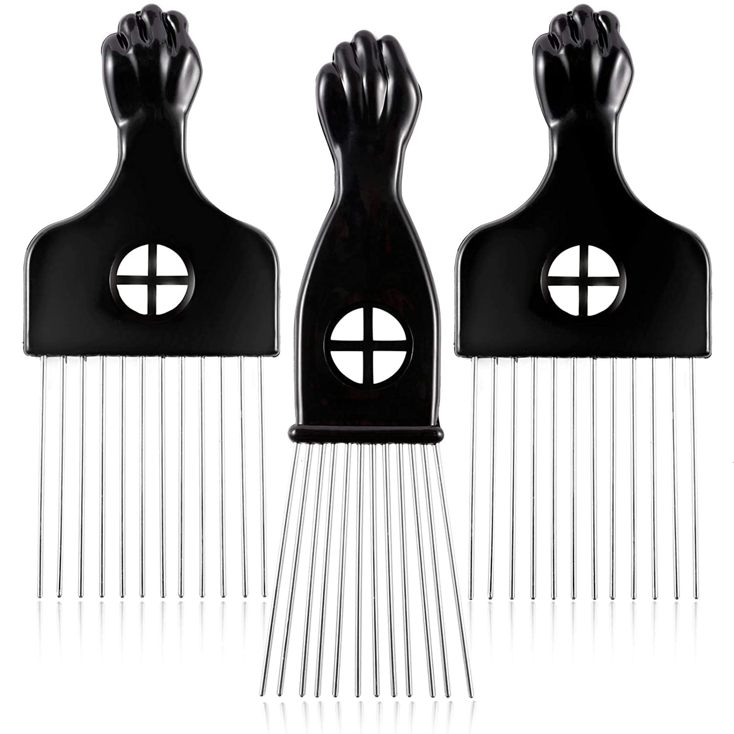 3 Pack Metal Hair Pick - Wide Tooth Afro Pick for Men , Hair pick for Curly Hair for Women, Lift Pick Comb Tool for Wig Braid Detangle, Hair Styling