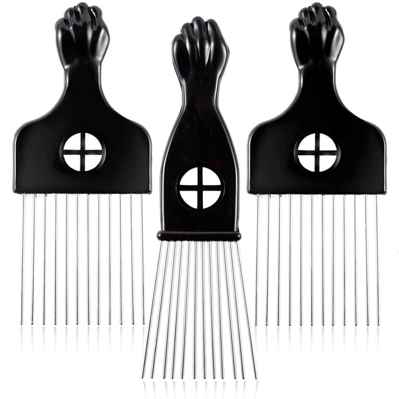 3 Pack Metal Hair Pick - Wide Tooth Afro Pick for Men , Hair pick for Curly Hair for Women, Lift Pick Comb Tool for Wig Braid Detangle, Hair Styling
