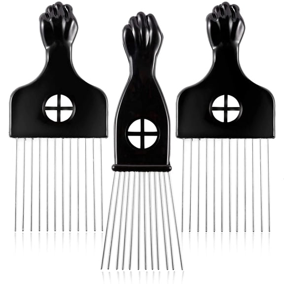 3-Pack Metal Hair Picks – Wide Tooth Design for Curly, Natural & Thick Hair, Rust-Resistant, Reinforced Teeth with Ergonomic Fist Grip – Durable Detangling Tool for Afro, Braids, Wigs