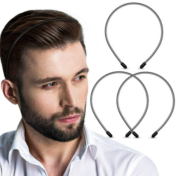 3 Pack Metal Headband for Boy Men, Unisex Hair Band Headbands, Metal Black Head Band Spring Wavy Nonslip Elastic Hair Accessories for Men Women
