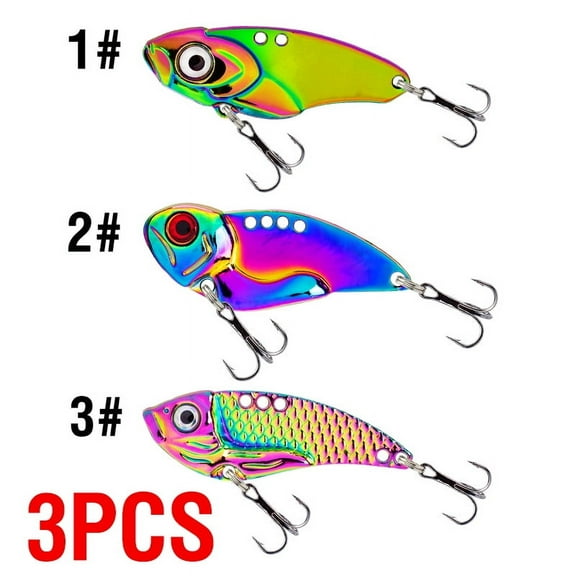 3 Pack Metal Lure 3D Fish Eye Spoon Shape Sinking Durable with Double Trident Hook baits