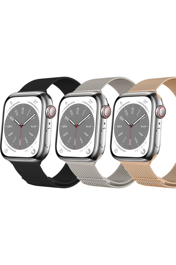 3 Pack Metal Magnetic Band Compatible with Apple Watch Bands 38mm 40mm 41mm Women Men, Dwitch Stainless Steel Mesh Adjustable Strap for iWatch Series 9 8 7 6 5 4 3 2 SE,Black/Rosegold/Starlight