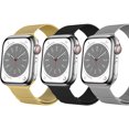 thumbnail image 1 of 3 Pack Metal Magnetic Band Compatible with Apple Watch Bands 42mm 44mm 45mm 49mm Women Men, Dwitch Stainless Steel Mesh Adjustable Strap for iWatch Series 9 8 7 6 5 4 3 2 SE Ultra 2,Black/Gold/Silver, 1 of 4