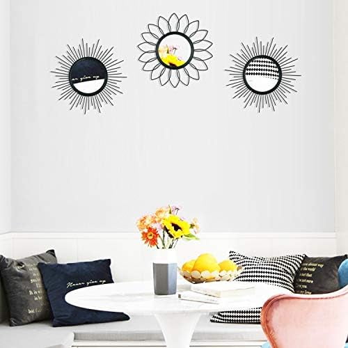 3 Pack Metal Mirrors for Wall Sunburst Wall Mirrors Home Décor Decorative Hanging Wall Art for Living Room Bedroom Entryway (Black, Flower+Sunburst)