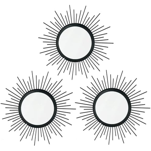 3 Pack Metal Mirrors for Wall Sunburst Wall Mirrors Home Décor Decorative Hanging Wall Art for Living Room Bedroom Entryway (Black, Sunburst)