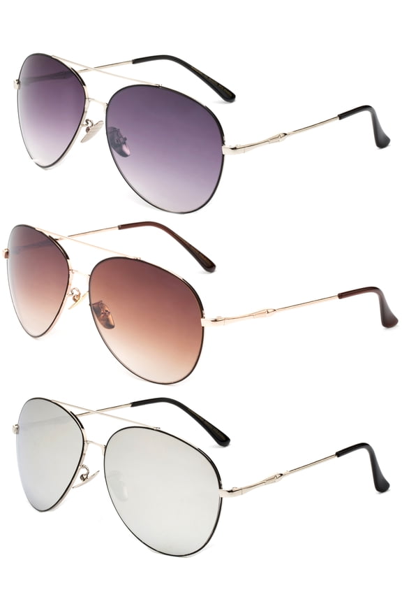 3 Pack Metal Nose pad Aviator Sunglasses for Men for Women, Black, Brown & Silver