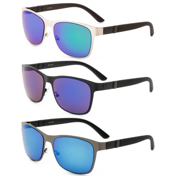 3 Pack Metal One Piece Rectangular Frame Fashion Sunglasses for Men for Women, Flash Mirror