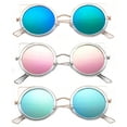 thumbnail image 1 of 3 Pack Metal Plastic Dual Round Rims Cat Ear Fashion Sunglasses for Women, Flat Lens , Green, Pink & Yellow, 1 of 2