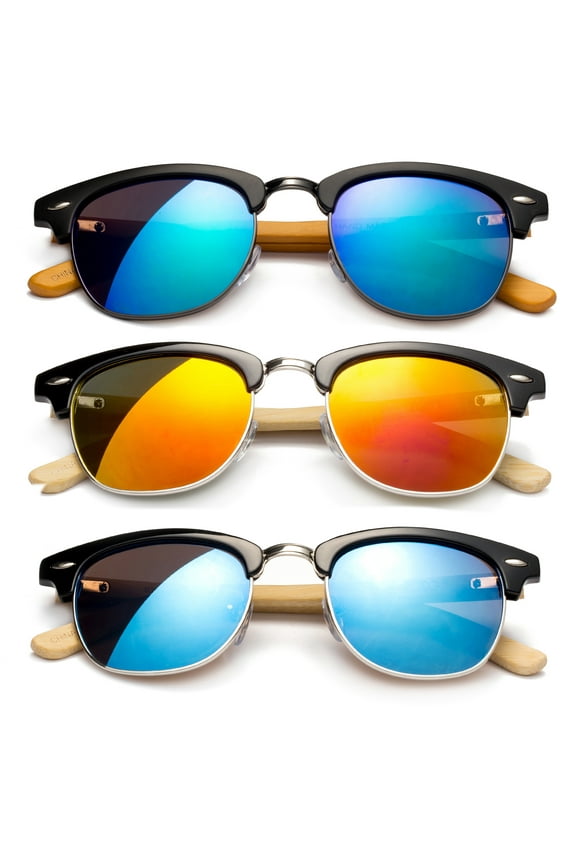 3 Pack Metal Plastic Mixed Frame Vintage Fashion Sunglasses for Men for Women, Bamboo Temple