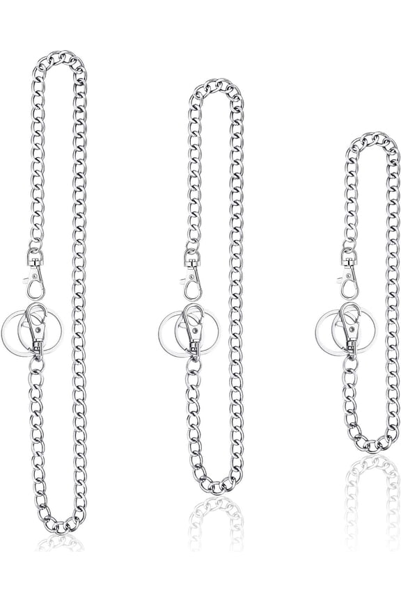 3 Pack Metal Pocket Chains Wallet Chain Keychain Belt Loop Jeans Silver