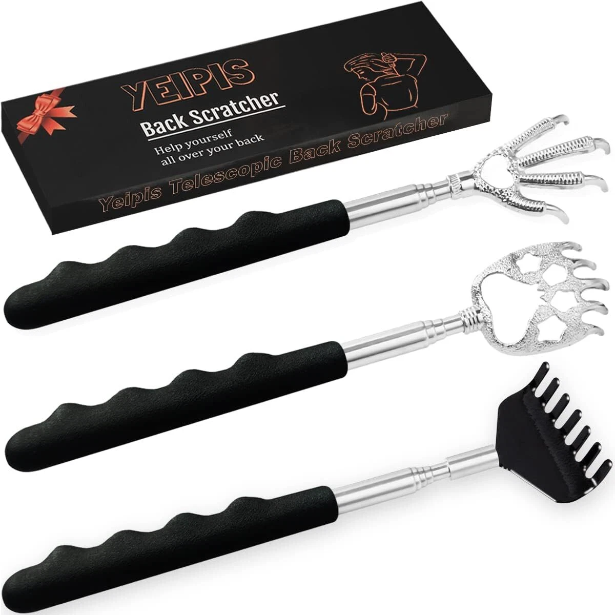 3 Pack Metal Portable Telescoping Back Scratchers With Rubber Handles ...