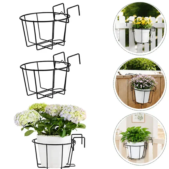 3 Pack Metal Railing Planters, Hanging Baskets for Plants, Outdoor & Indoor Flower Pot Holder for Fence, Balcony and Porch