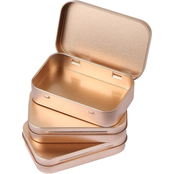 3 Pack Metal Rectangular Hinged Tins Box with Lid Mini Portable Box Empty Craft Containers Small Storage Kit Home Outdoors Organizer for Soap Mint Cookie 3.8x2.4x0.8 inch, Rose Gold