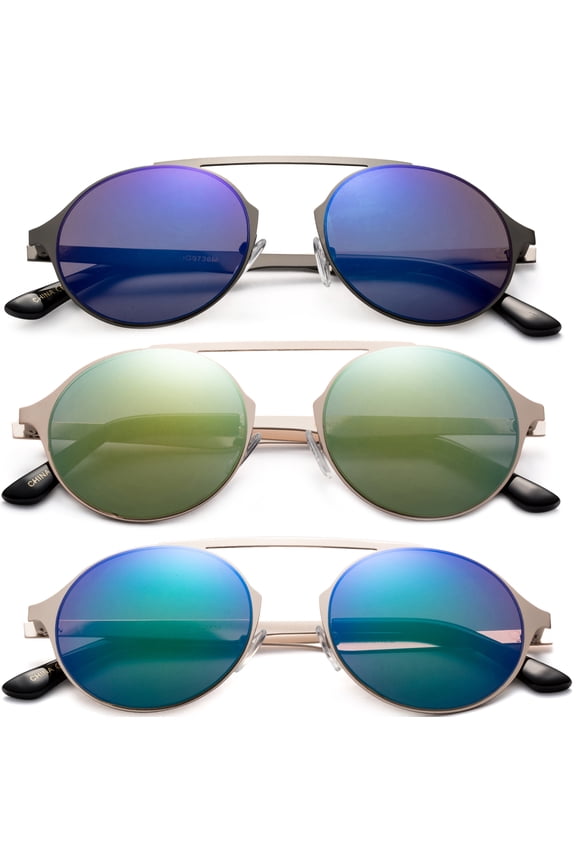 3 Pack Metal Round Frame Fashion Sunglasses for Men for Women, Flash Mirror