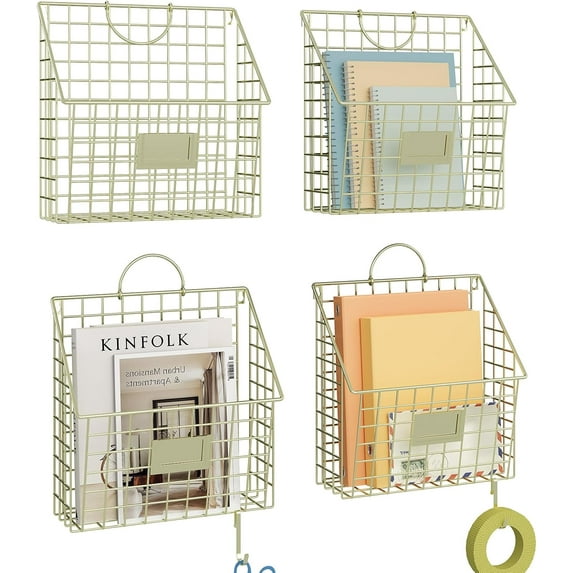 3-Pack Metal Wall Mounted File Organizer with Handles & Hooks - Magazine Document Rack for Home Office (Patent Pending)
