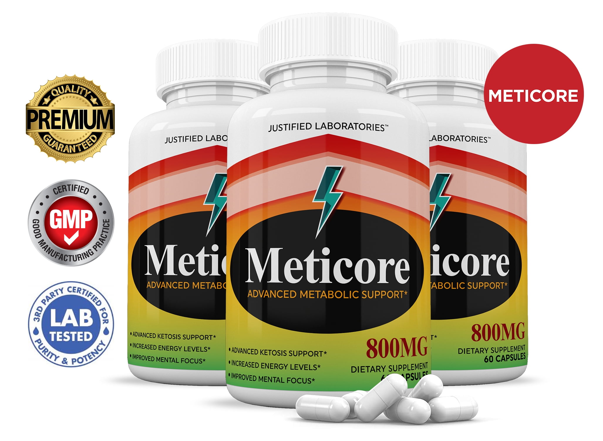 (3 Pack) Meticore Keto Pills Ketogenic Supplement Includes goBHB Apple