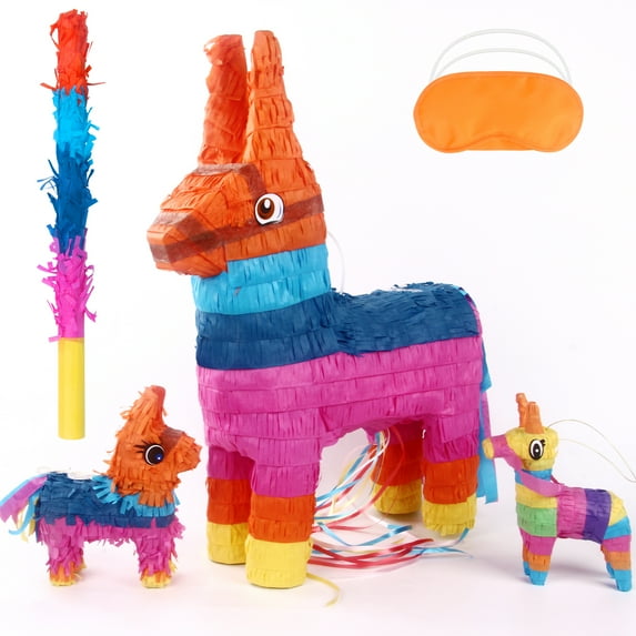 Gamexcel Donkey Pinata Set, 3 Pack, Large Fillable Party Pinatas for Cinco de Mayo, Birthdays and Fiesta Decorations