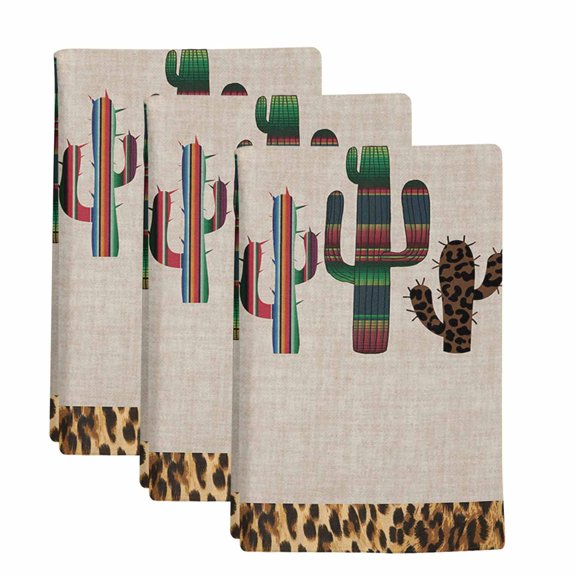 3 Pack Mexico Cactus Kitchen Towels Leopard Print Background Decorative Dish Towel Sets Absorbent Quick Dry Hand Cloths Tea Towels for Cooking Baking Farmhouse Gifts 18x28in