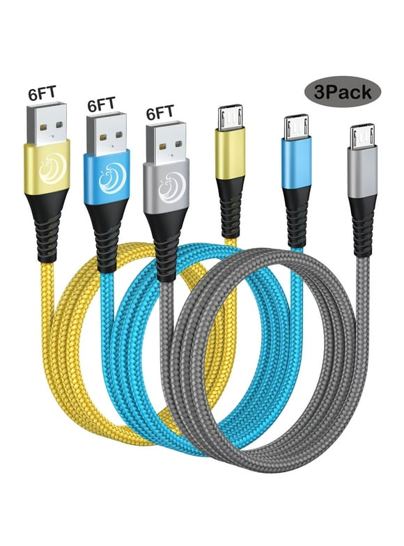 3 Pack Micro USB Cable 6 ft, Aioneus Phone Chargers for Android Charger Cable Braided USB to Micro B Charging Cord for Samsung Galaxy, LG, Motorola, PS4