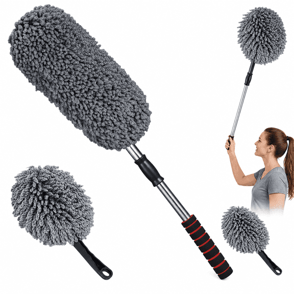 3 Pack Microfiber Car Duster with Extendable Handle, Scratch Free Car Duster Exterior & Interior, Multipurpose Dust Cleaning Brush Car Mop Car Wash Brush for Auto & Home Use