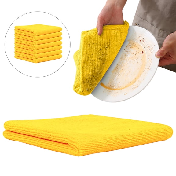 3-Pack Microfiber Cleaning Cloths 11.8"x11.8", Absorbent Lint-Free Towels for Kitchen Bathroom Car, Streak-Free Reusable Soft Rags Machine Washable for Dusting Polishing, Yellow, By Harlik
