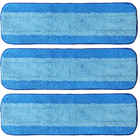 3 Pack Microfiber Cleaning Pads for Bona Mop, Reusable Mop 18 Inch Hardwood Floor Replacement Pads, Machine Washes Bule