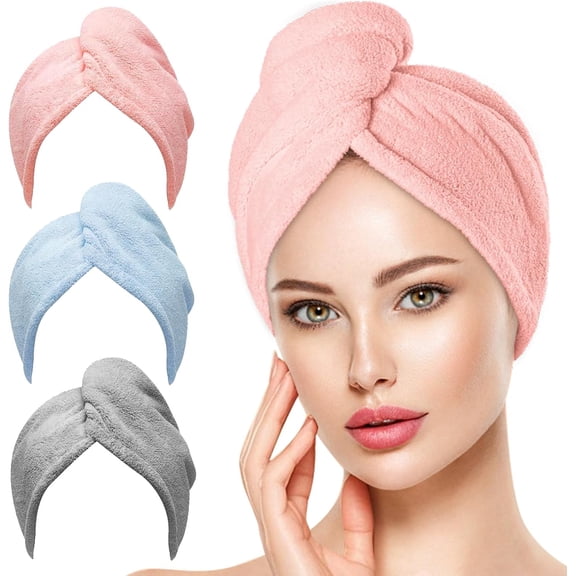3-Pack Microfiber Hair Towel Wrap, Anti-Frizz Quick Dry for Curly Hair