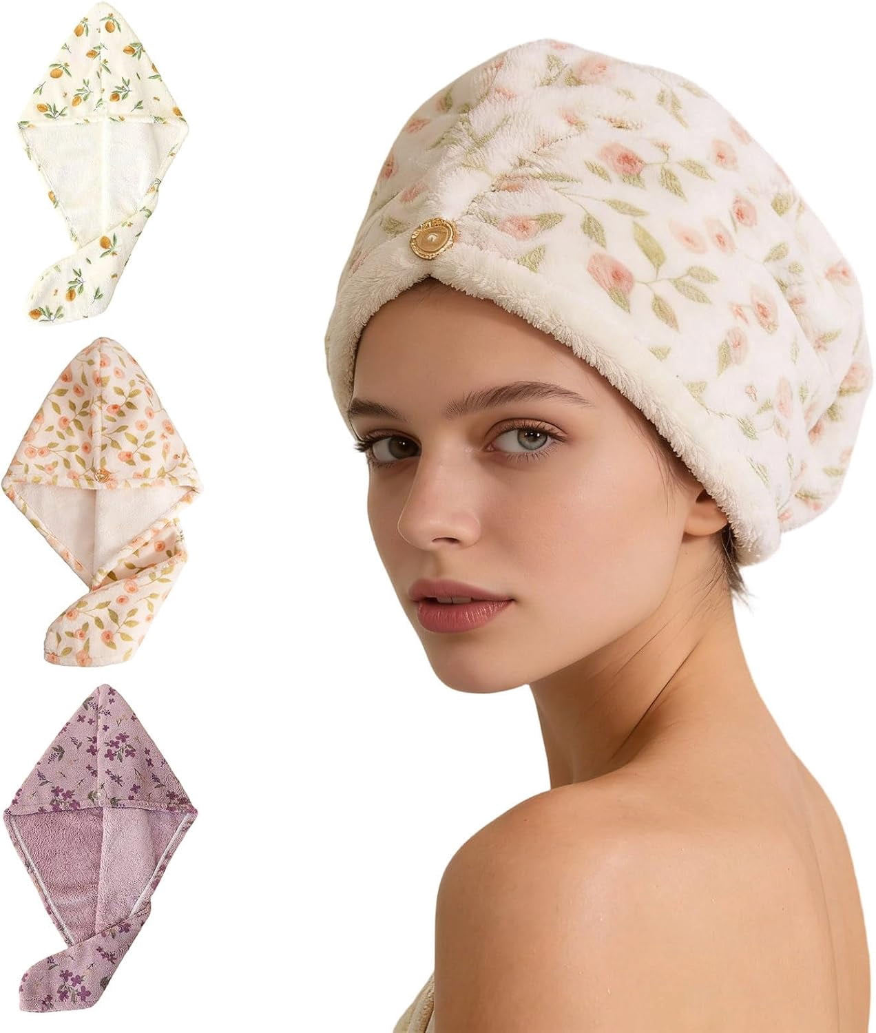 3 Pack Microfiber Hair Towel Wrap for Women, Quick Drying Turban with ...