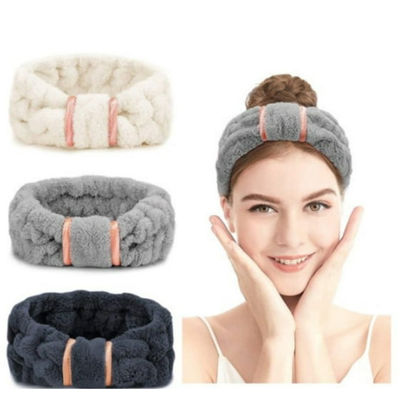 3 Pack Microfiber Headbands Spa Facial Headbands Makeup Headbands Elastic Terry Cloth Head Wrap for Women Girls Washing Face Makeup Shower Yoga Sports (Black, White, Gray)