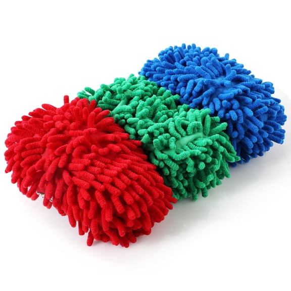 3-Pack Microfiber Mop Slippers - Machine Washable Cleaning Slippers for Floors & Windows (Blue/Green/Red)
