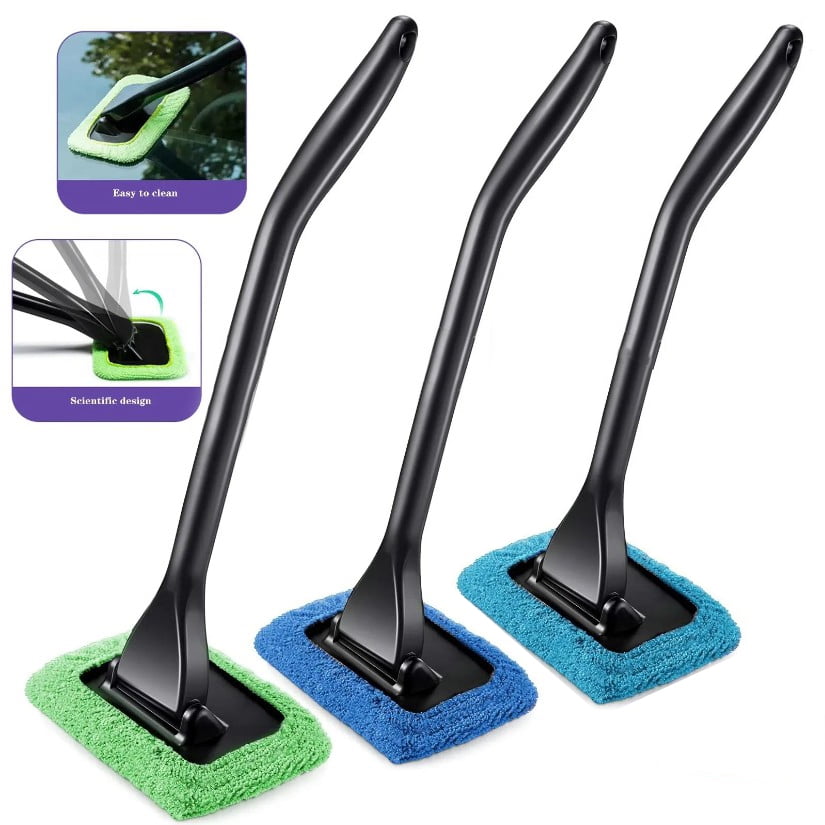 3 Pack Microfiber Windshield Cleaning Kit - Anti-Fogging, Easy to Clean, Streak-Free Glass Brush, 3 Hoods + 3 Covers, Compact Design for Car, Truck, SUV and More