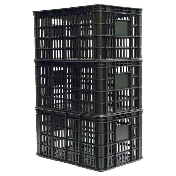 3 Pack Milk Crate 29 Quart 7 Gallon Heavy Duty Plastic Stackable Rectangular Dairy Storage Basket Size 18.5 x 12 x 9.5 Tall