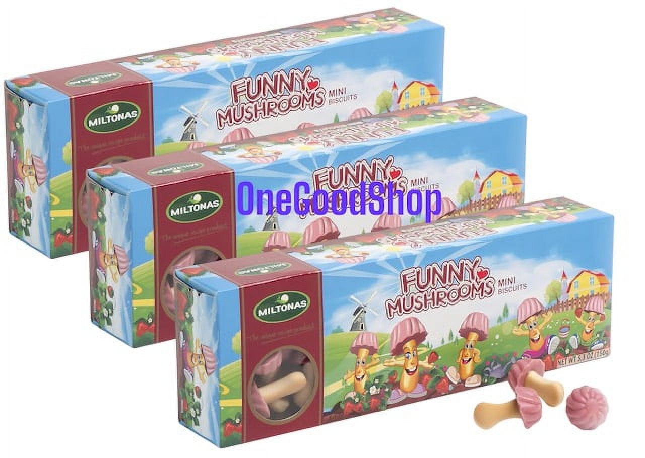 3 Pack Miltonas Chocolate Mushrooms Mini Biscuits Assortment Strawberry Flavor , 150g/each